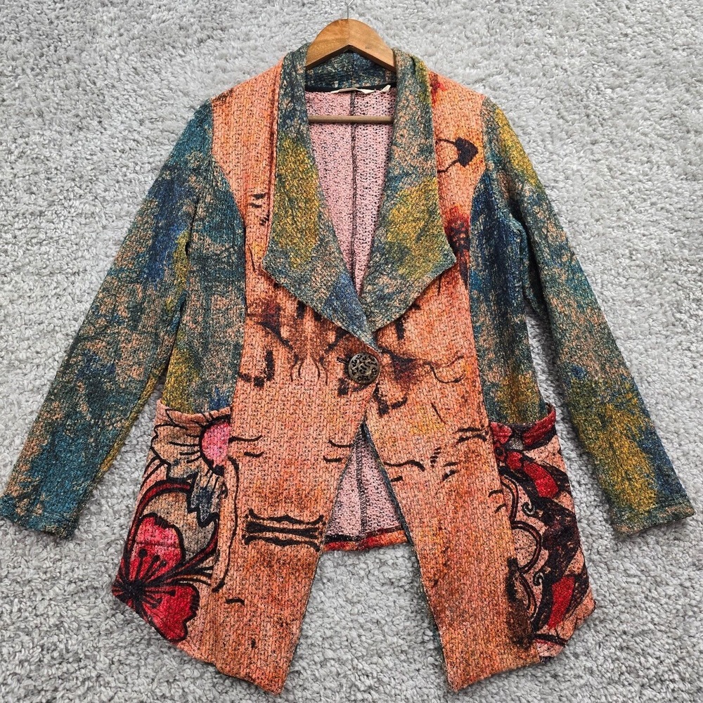 Soft‎ Surroundings Cardigan Womens Small Orange Floral Tapestry Boho Lagenlook